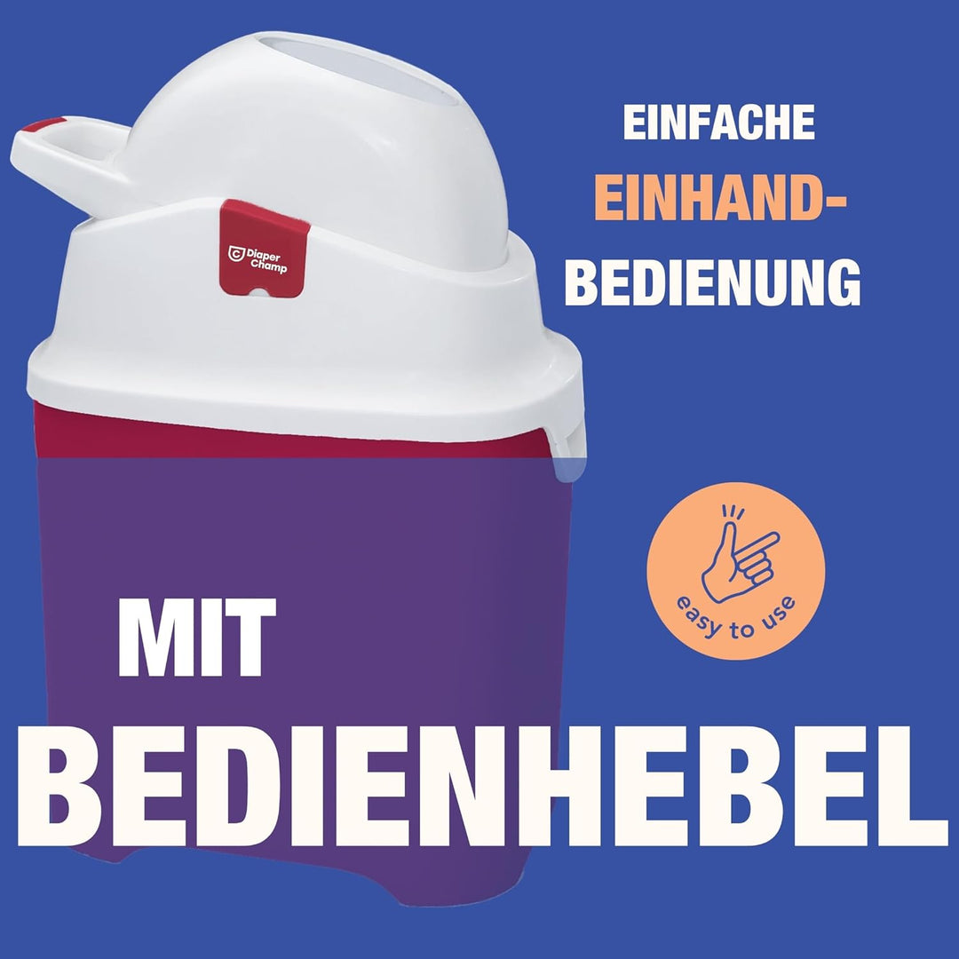 Geruchsdichter Windeleimer Diaper Champ ONE - funktioniert mit normalen herkömmlichen Tüten/Müllbeut