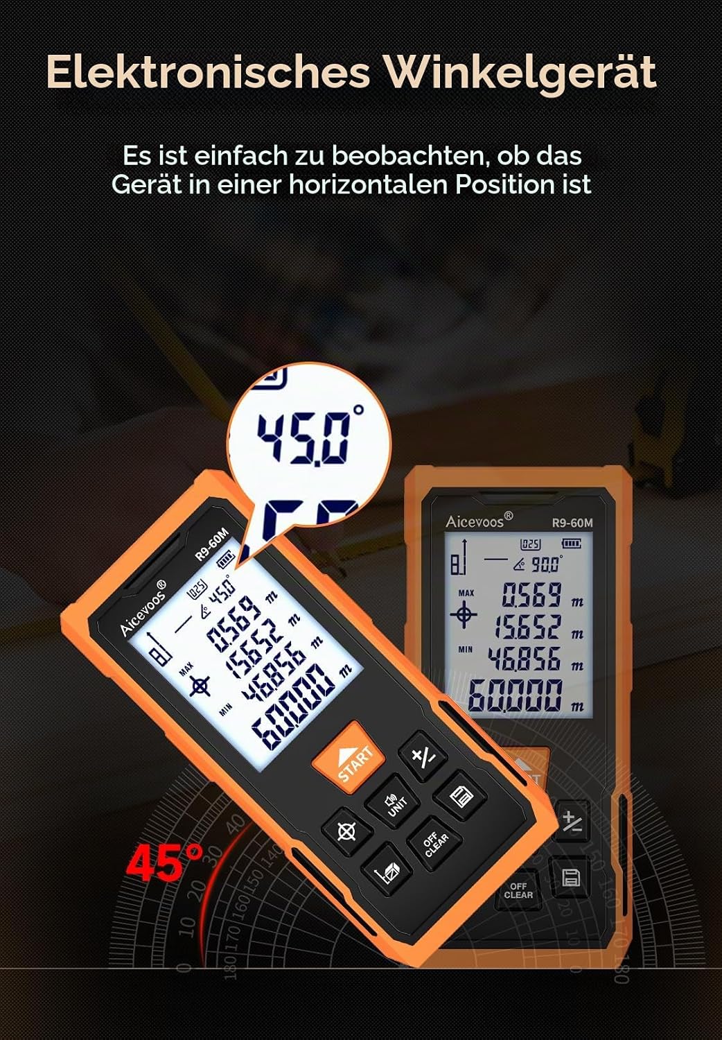 Aicevoos R9 Laser Entfernungsmesser Hohe Genauigkeit, 60 m, Laser-Massband, Compaktes Laser-Messgerä
