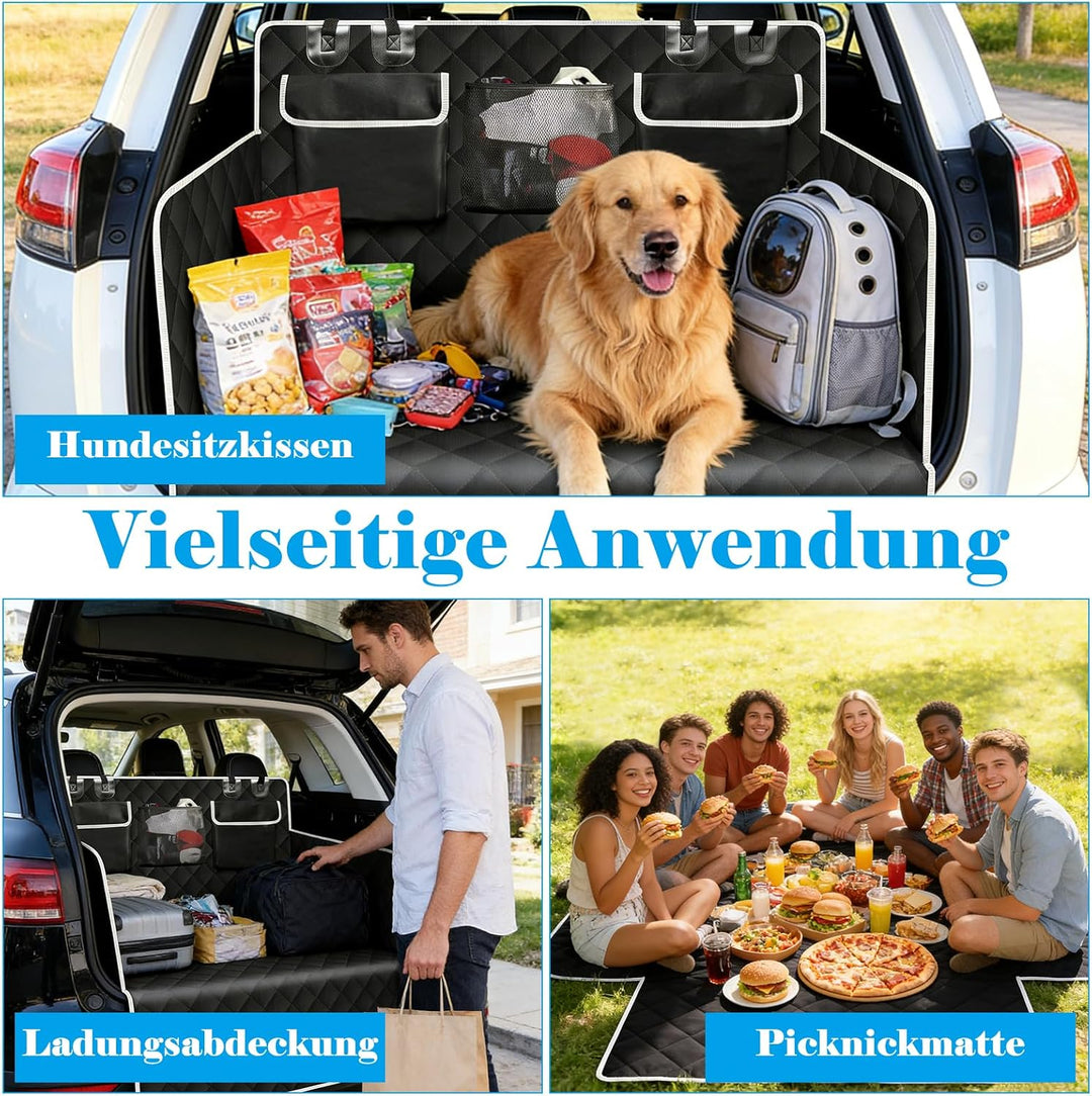 Kofferraum Schutzmatte mit 3 Taschen, 103x180cm Hundebox Auto Kofferraum Hundeschutz, Kofferraummatt