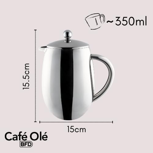 Café Olé BFD Cafetière, doppelwandiger Körper aus Edelstahl 18/10 und Siebfilter, satinierte Oberflä