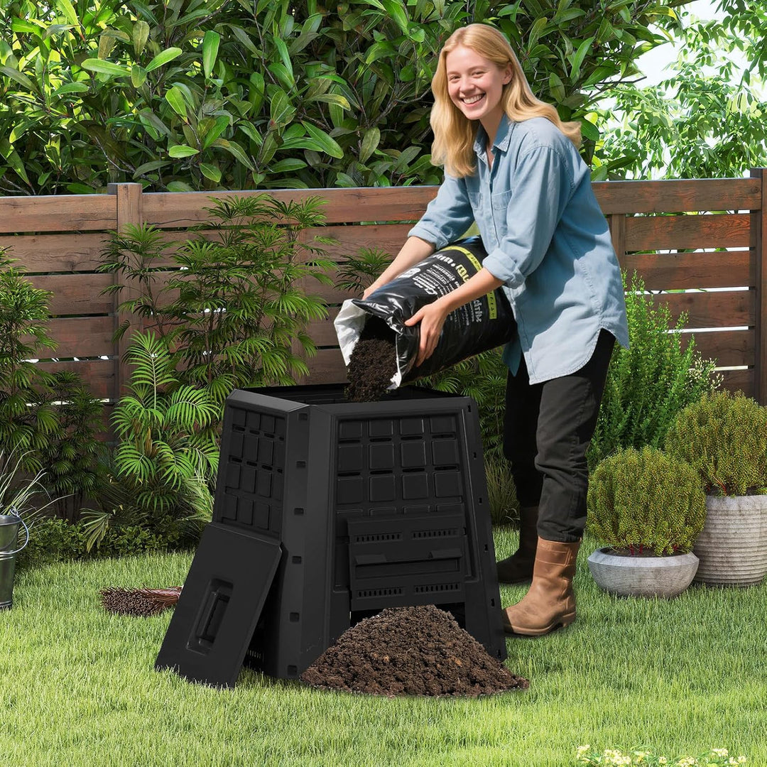 GOPLUS Komposter Garten, 380 L, Schnellkomposter aus PP, Thermokomposter mit Belüftung, Deckel &amp; Tür