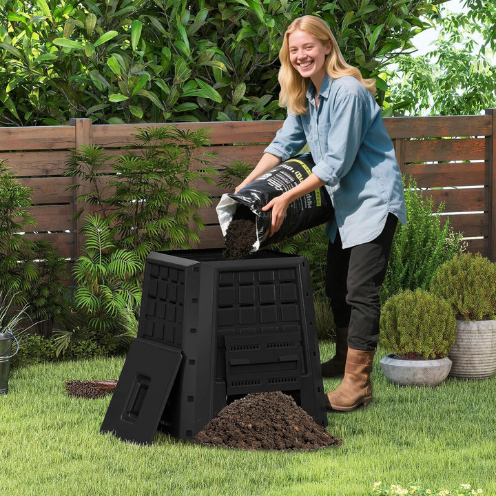GOPLUS Komposter Garten, 380 L, Schnellkomposter aus PP, Thermokomposter mit Belüftung, Deckel &amp; Tür