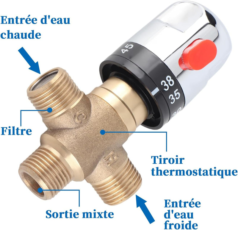 Solid Messing G1 / 2 Thermostatisches Mischventil für Dusche System Wassertemperaturregelung Rohr Be