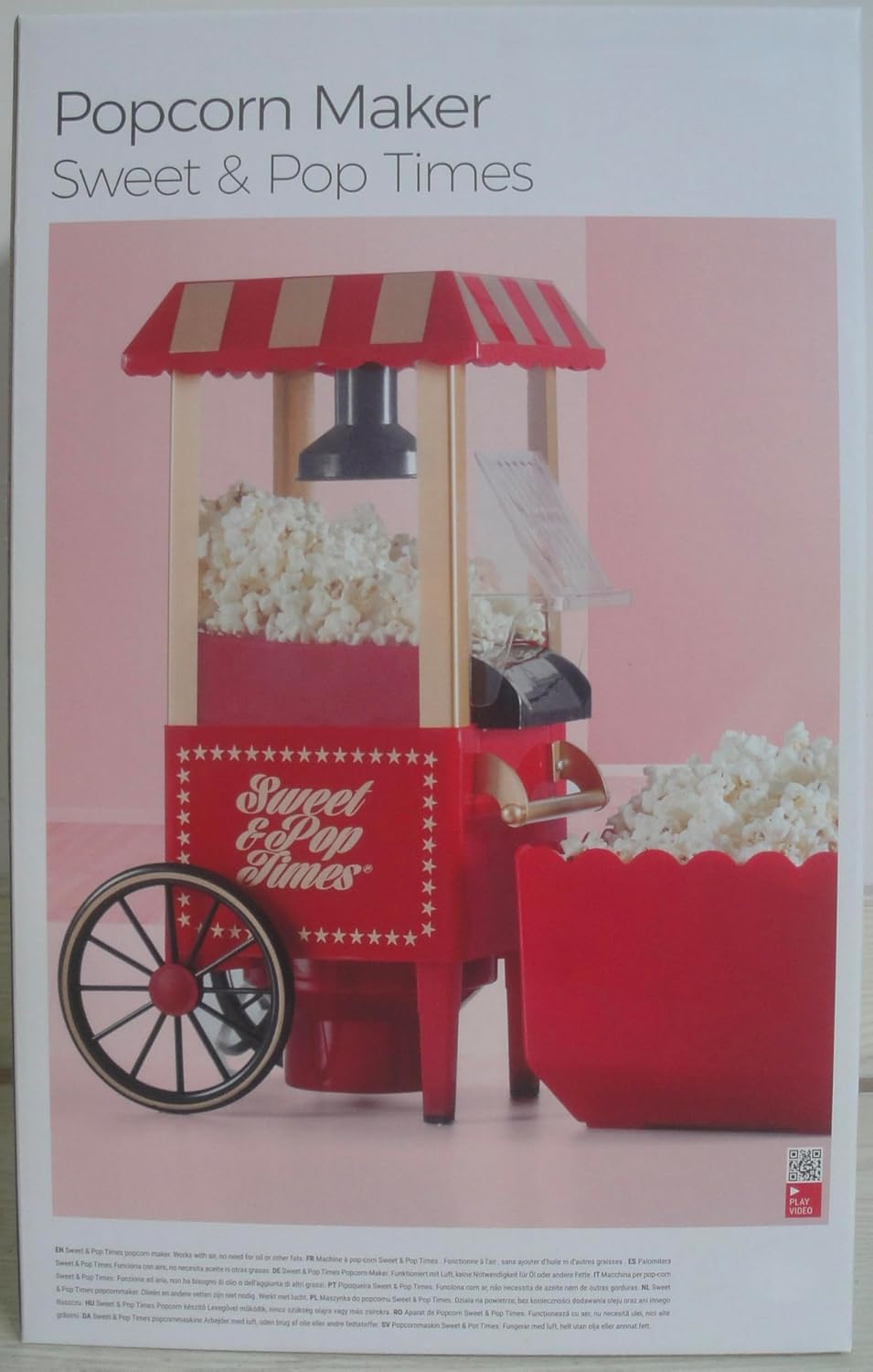 Popcornmaschine Retro, Elektrische für Zuhause Heissluft Popcorn Maschine im Theaterstil, Ein-Knopf-