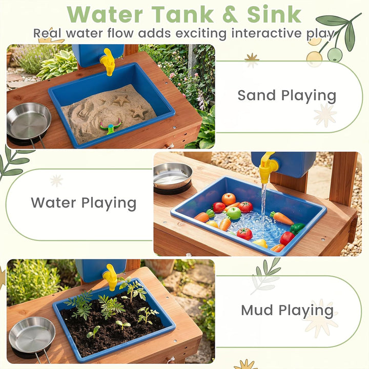 COSTWAY Matschküche Kinder Outdoor, Spielküche mit Wassertank &amp; Wasserhahn | Kinderküche mit Spüle,