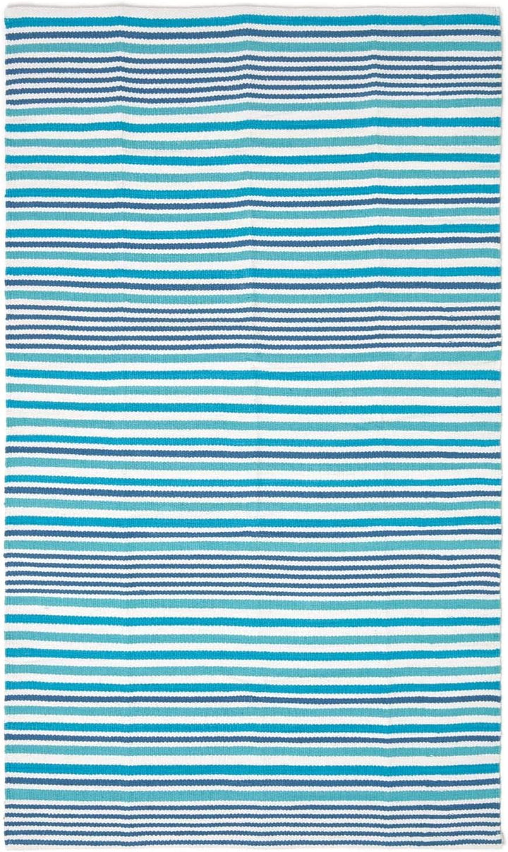 Homescapes blau gestreifter Teppich/Bettvorleger 90 x 150 cm aus 100% Baumwolle, klassischer Streife