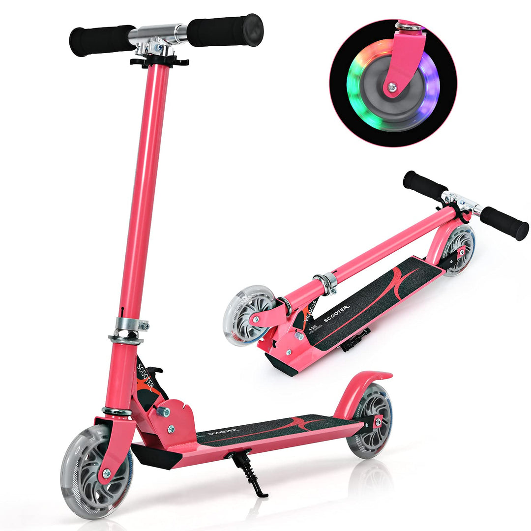 GYMAX Faltbare Kindersooter, Kinder Roller mit LED leuchtenden Räder, Tretroller 3 höhenverstellbar