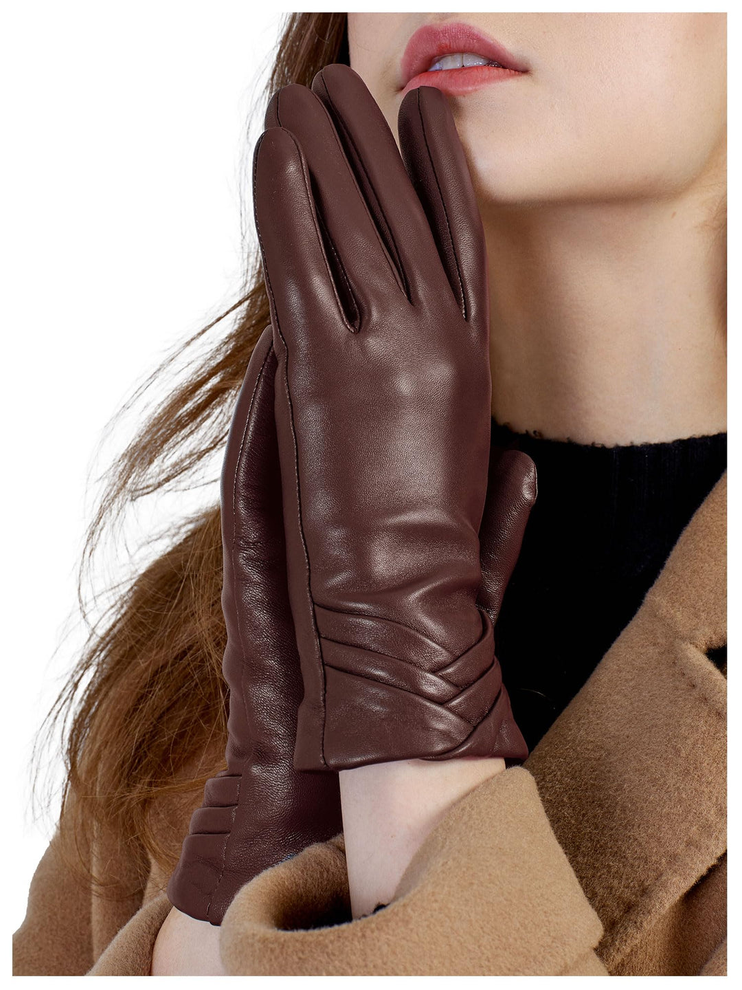 GSG SINCE 1998 Lederhandschuhe Damen aus chromfreiem Lammfell, Gefüttert mit Wolle/Kunstfell, Thermo