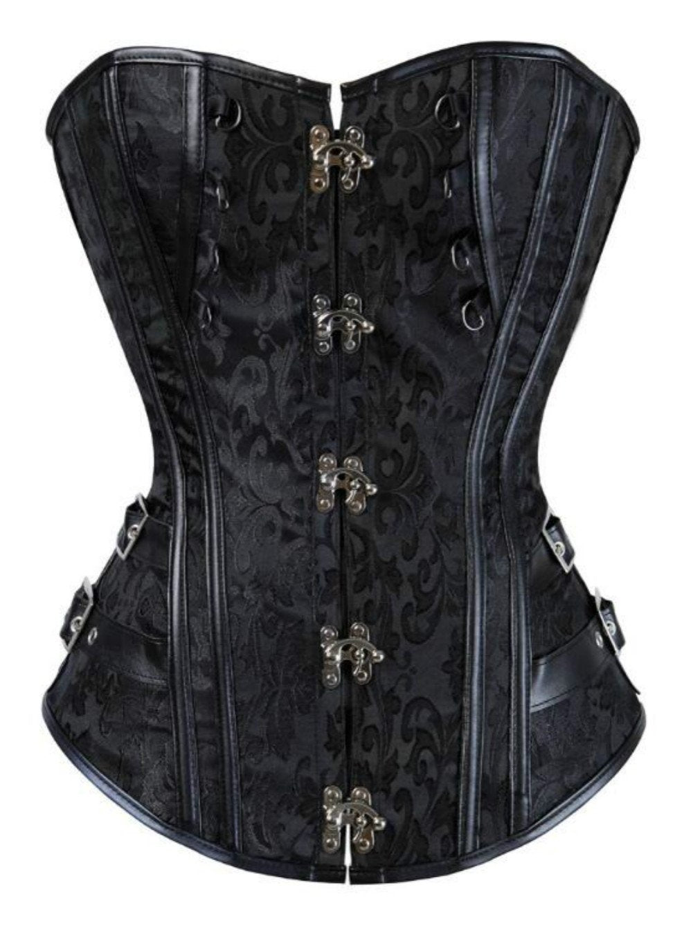 KUOSE Damen Vollbrust Faux Leder Steampunk Corsage Korsett Übergrössen S-6XL XL Schwarz-2, XL Schwar
