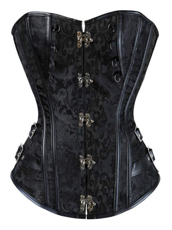KUOSE Damen Vollbrust Faux Leder Steampunk Corsage Korsett Übergrössen S-6XL XL Schwarz-2, XL Schwar