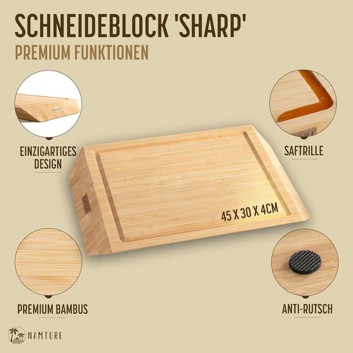 Hackblock Sharp – Extra Dick 4 cm – Bambusholz Stirnholz Schneidebrett 45 x 30 cm – Premium Ölbehand