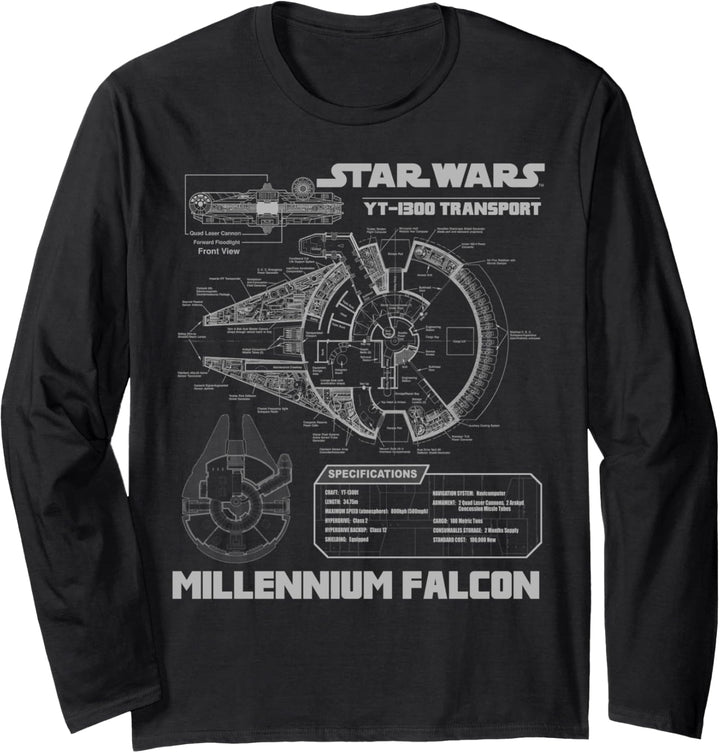 Star Wars Millennium Falcon Transport Text Poster Langarmshirt
