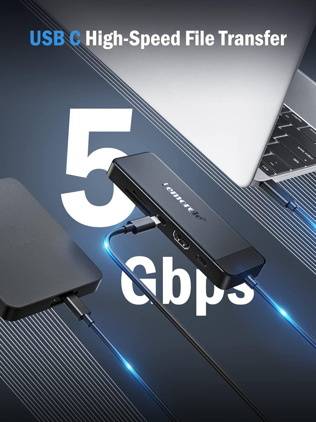 Lemorele USB C Hub -Docking Station 10 in 1, USB C Adapter mit 4K HDMI, 3 USB-A 3.0, 100W PD, Daten