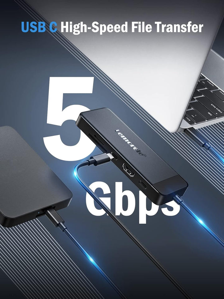Lemorele USB C Hub -Docking Station 10 in 1, USB C Adapter mit 4K HDMI, 3 USB-A 3.0, 100W PD, Daten