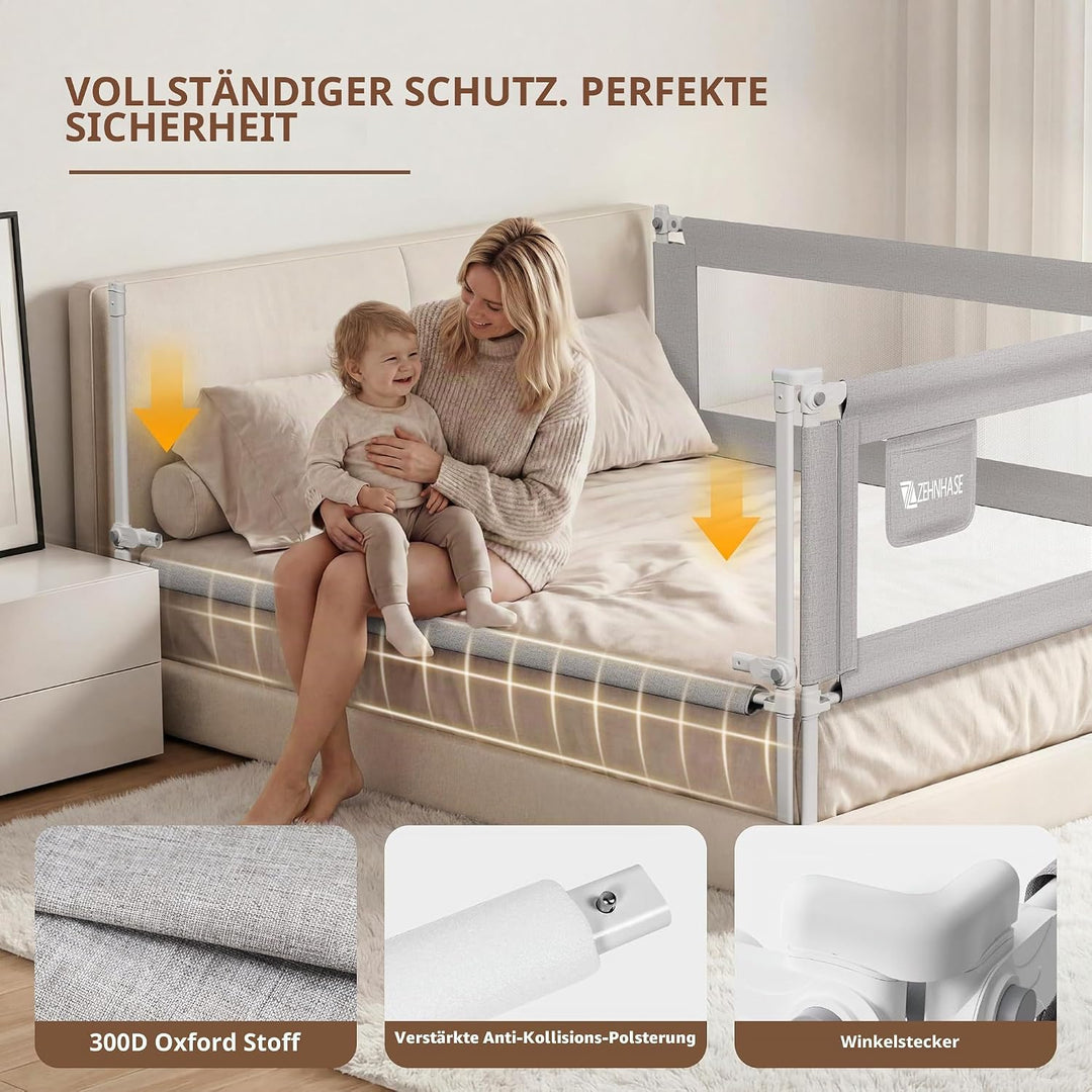 ZEHNHASE Bettgitter, Kinderbettgitter zum vertikalen Heben, Sicherheitsschutz, Bettgitter zum Schutz