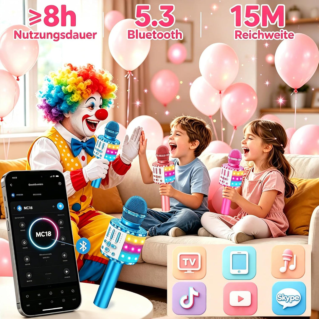 Karaoke Mikrofon, Drahtloses Bluetooth Mikrofon Kinder mit LED, Tragbares Karaoke Maschine zum Singe