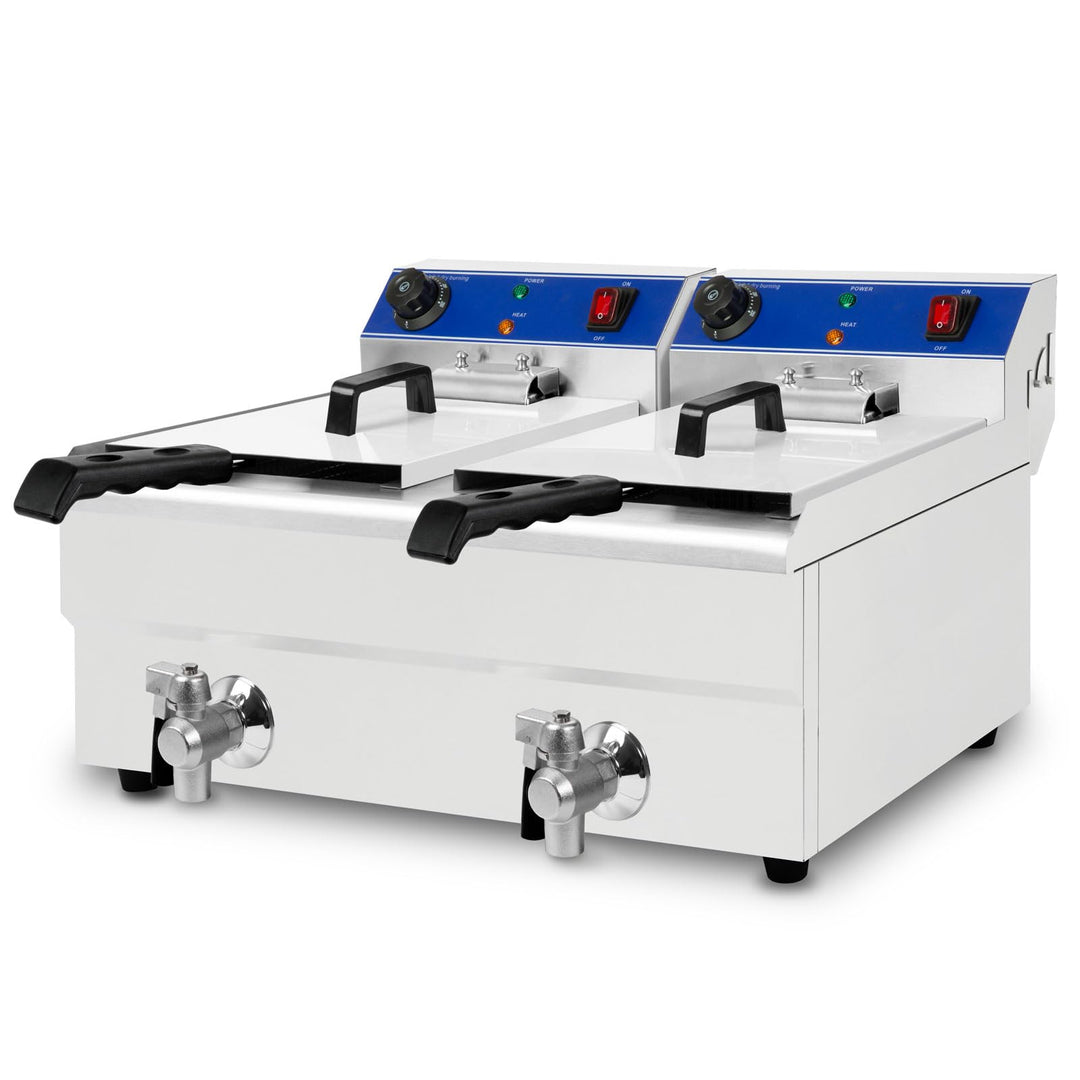 VERTES Friteuse Fritteuse Fritöse Edelstahl 2x 10L (2x 3000W, 230V, Kaltzonenprinzip, Temperatur Stu