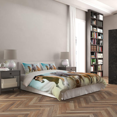 JEFFEL Pferde Bettwäsche Set 135x200 cm, Kinderbettwäsche, Pferde Motiv 3D Tier Motiv, Mikrofaser, S