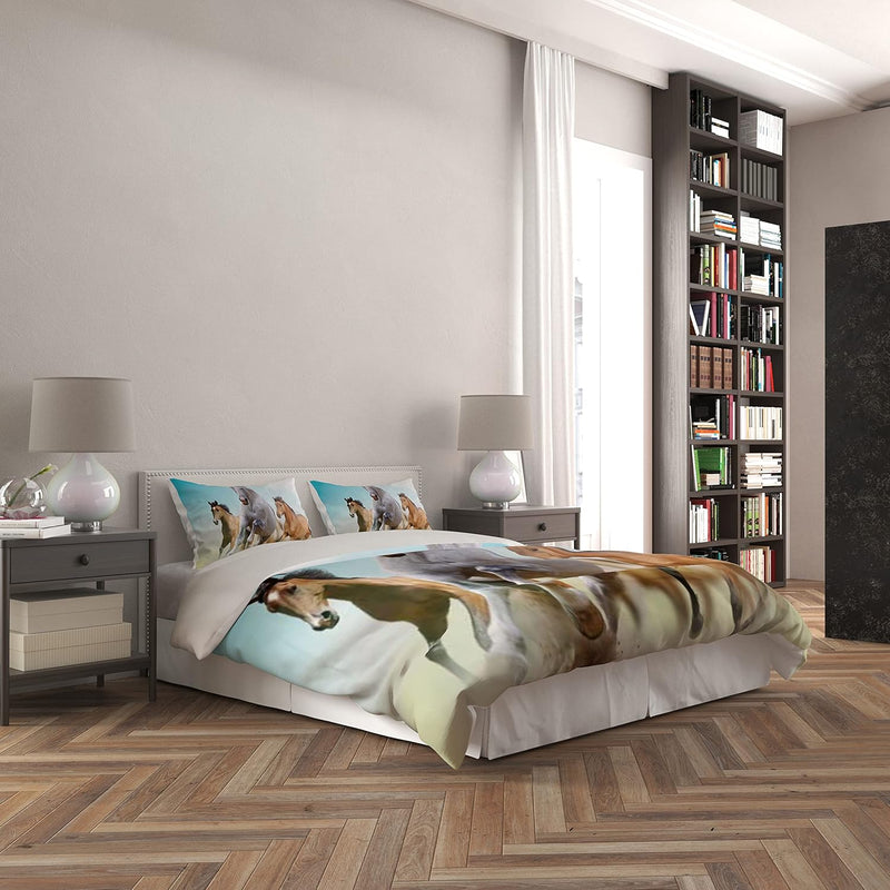 JEFFEL Pferde Bettwäsche Set 135x200 cm, Kinderbettwäsche, Pferde Motiv 3D Tier Motiv, Mikrofaser, S