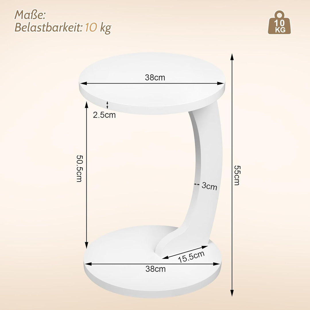 WOLTU Beistelltisch C Form, Couchtisch rund, Sofatisch Kaffeetisch Wohnzimmertisch Abstelltisch, Kle