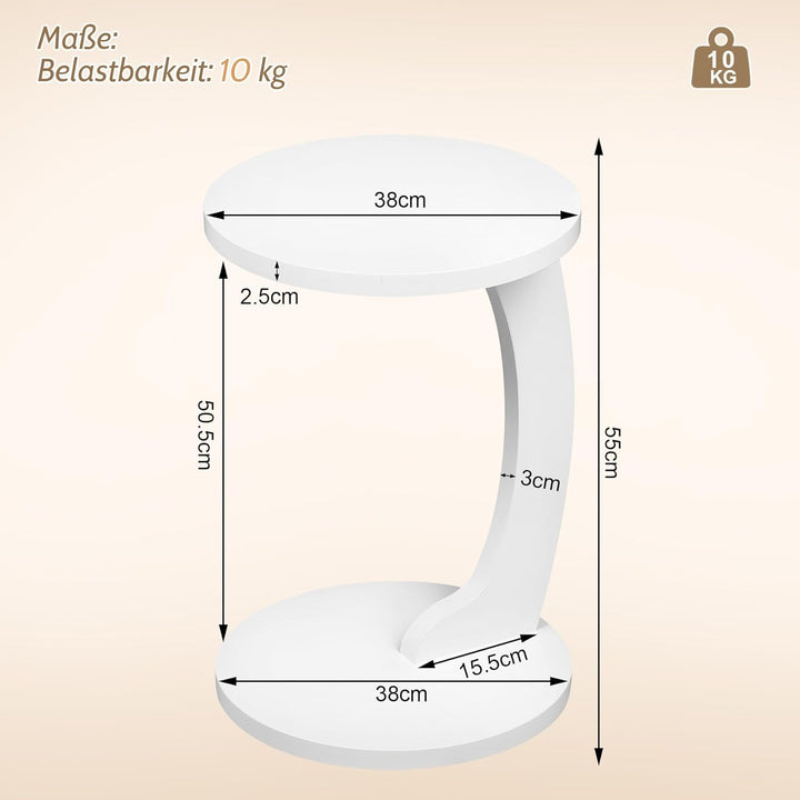 WOLTU Beistelltisch C Form, Couchtisch rund, Sofatisch Kaffeetisch Wohnzimmertisch Abstelltisch, Kle