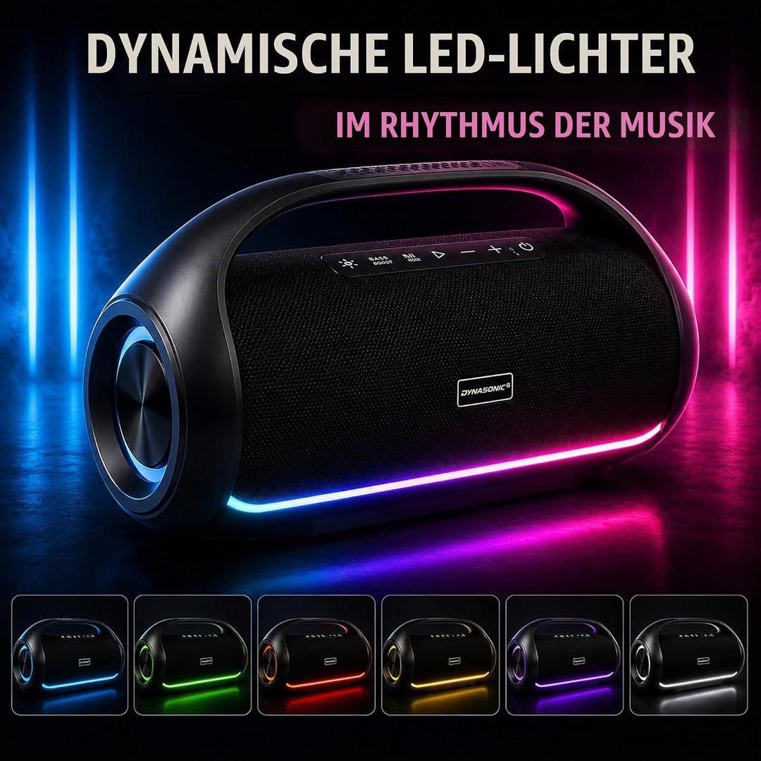 DYNASONIC S90 – IPX7 tragbarer Bluetooth Lautsprecher. Kabelloser Outdoor Lautsprecher. Stereoanlage