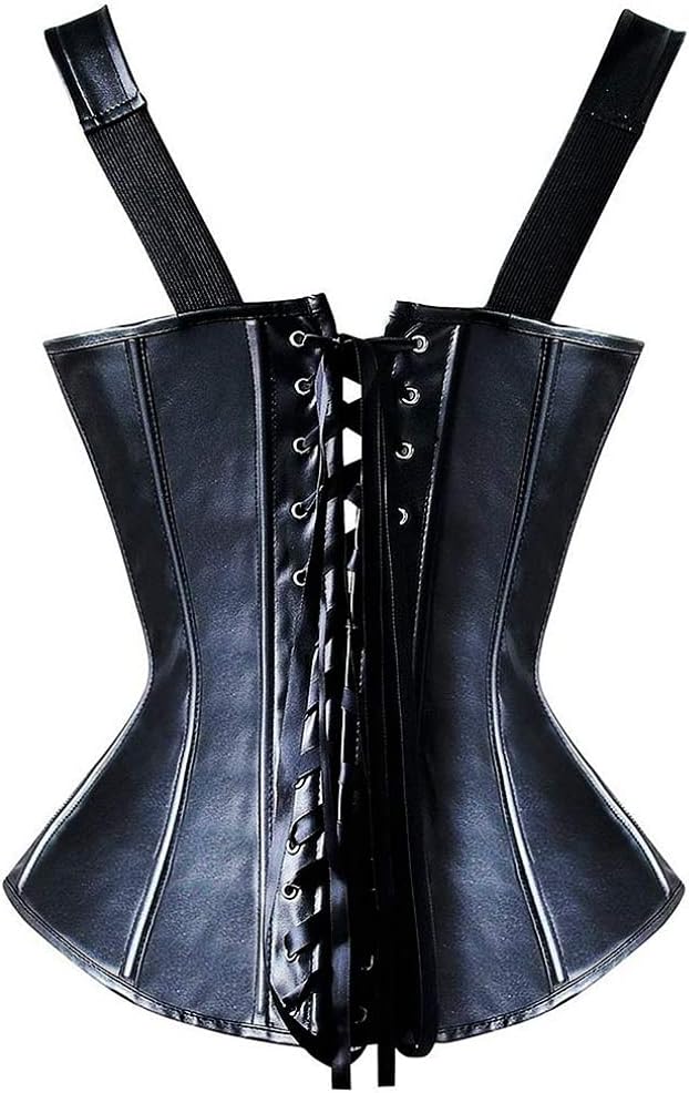 KUOSE Damen Vollbrust Lackleder Korsett Corsagentop Bustier Korsage S Schwarz, S Schwarz