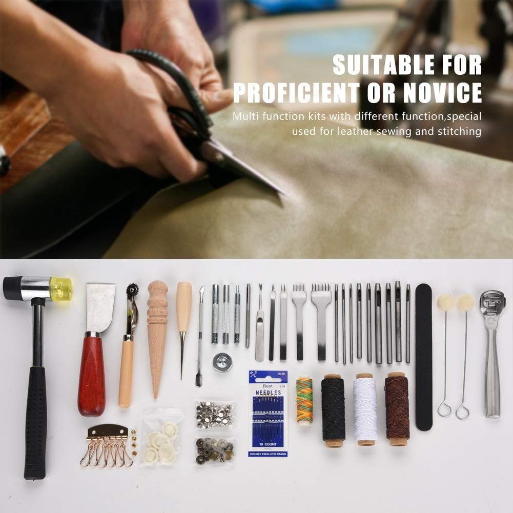 42 Stücke Leder Craft Kit mit Leder Arbeitswerkzeuge, Punch DIY Kit Professionelle Nähte Nähwerkzeug
