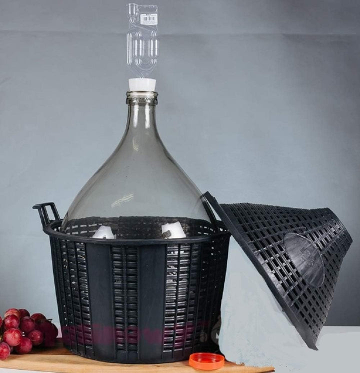 lilawelt24 2X 5 L Glasballon + Gummistopfen+GÄRRÖHRCHEN, Gärballon mit Kunststoffkorb, Weinballon, F
