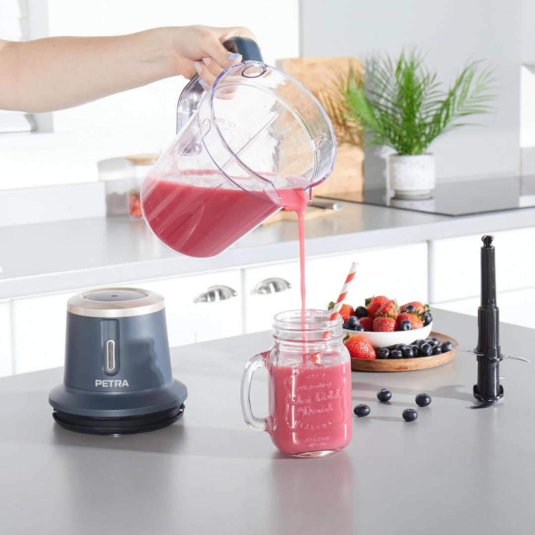 Petra PT5393BGRYVDE Kabelloser Kannenmixer & Deckel – Smoothie Maker, wiederaufladbarer 10,8V-Akku,
