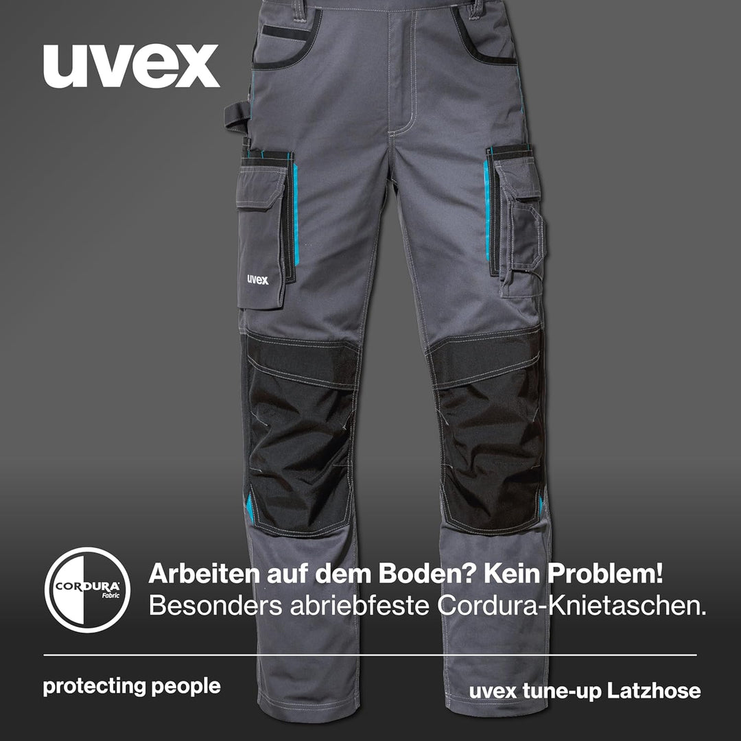 Uvex Tune-up Lange Herren-Arbeitshose - Lange Latzhose mit Knietaschen - Premium Latzhosen 44 Grau,