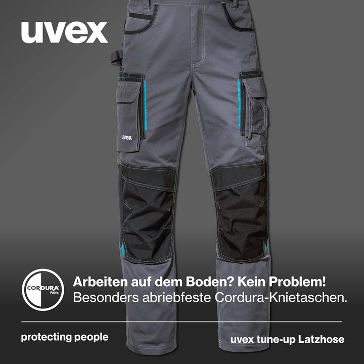 Uvex Tune-up Lange Herren-Arbeitshose - Lange Latzhose mit Knietaschen - Premium Latzhosen 44 Grau,