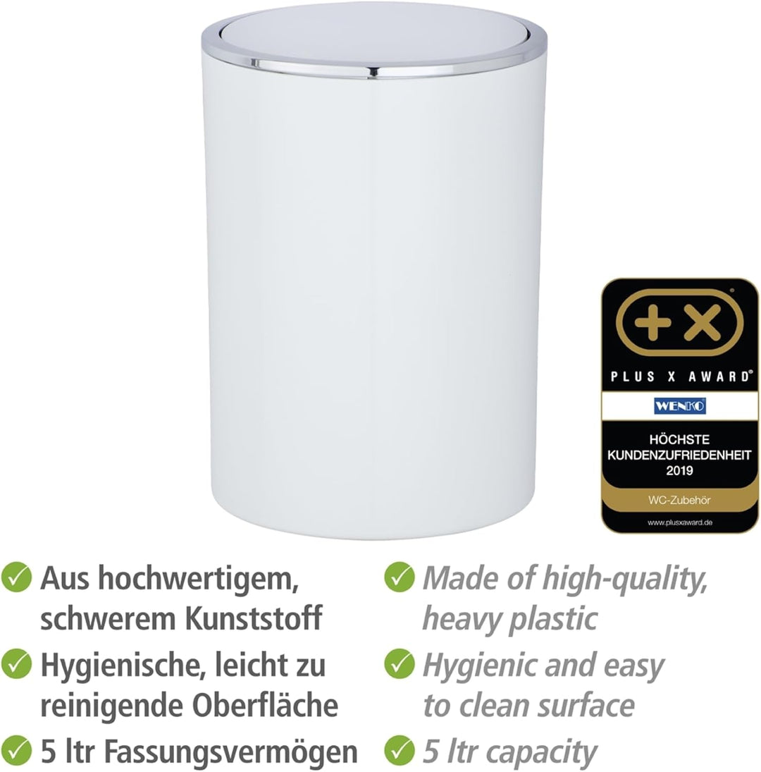 WENKO Kosmetikeimer Mod. Inca 5 Liter Abfallbehälter mit Deckel für Gäste-WC Badezimmer Mülleimer Ku