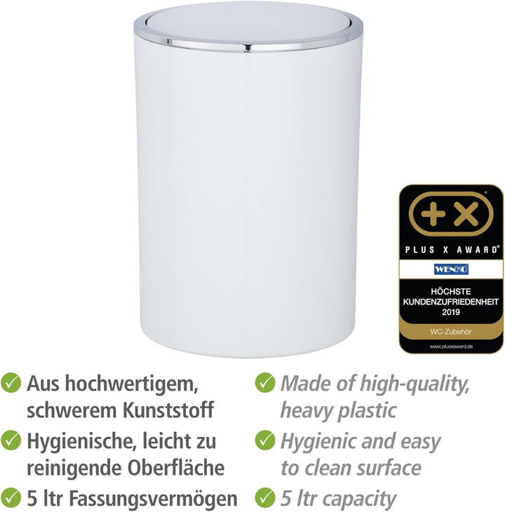 WENKO Kosmetikeimer Mod. Inca 5 Liter Abfallbehälter mit Deckel für Gäste-WC Badezimmer Mülleimer Ku