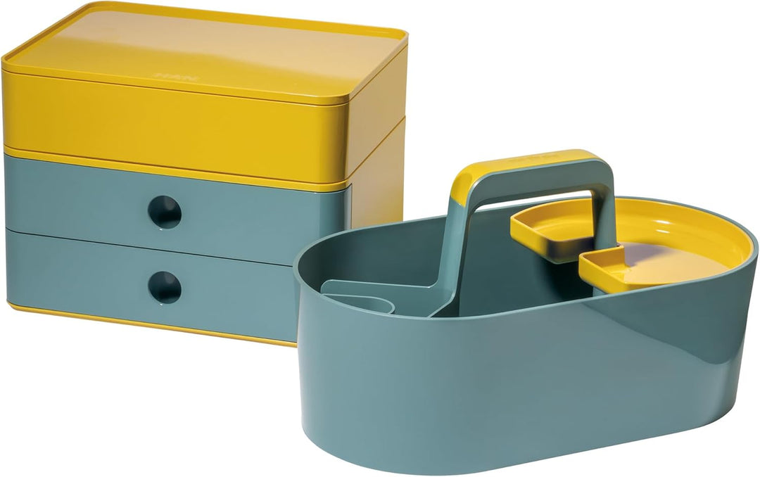 HAN Toolbox LOFT Kunststoffkorb mit Griff, 4 Fächer Schreibtischkorb, Reinigungskorb, Bastelkorb, Au
