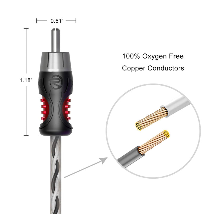 RECOIL PCI420 4-Kanal Cinch Kabel 20 Fuss (6 m) – OFC, 100% sauerstofffreies Kupfer, doppelt geschir