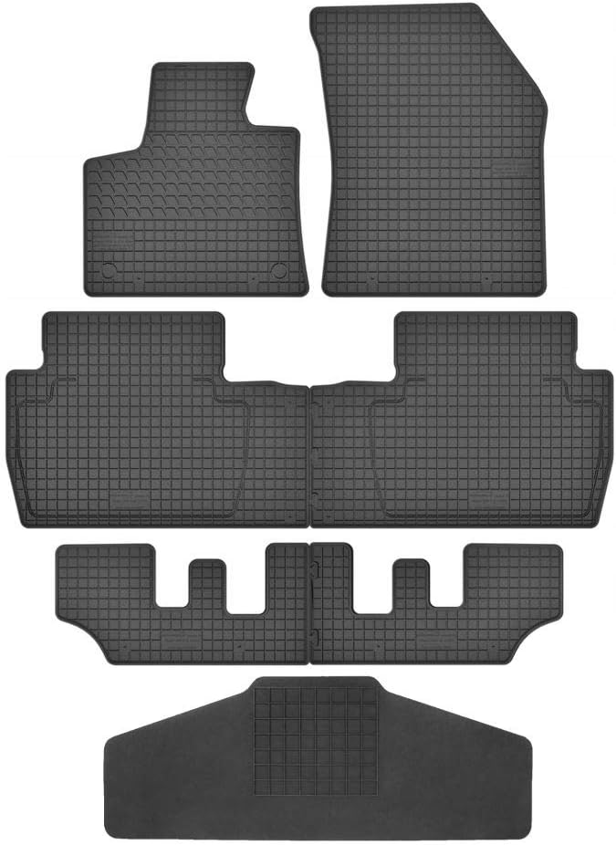 Fussmatten Vorne, Hinten 2 Reihen + Tunnel Matte 7er Set für Peugeot 5008 II 2 2017-2020 7 Sitzer Gu