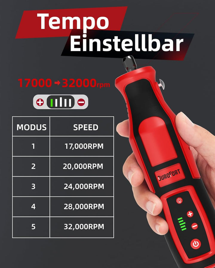 DuroFort 8V Akku Multifunktionswerkzeuge,5 Gang Rotationswerkzeug(17000-32000rmp),146 Zubehören Mini