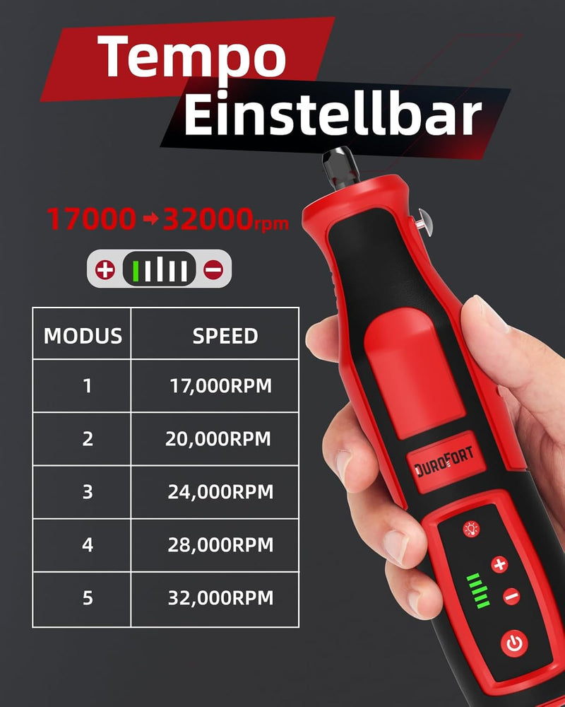 DuroFort 8V Akku Multifunktionswerkzeuge,5 Gang Rotationswerkzeug(17000-32000rmp),146 Zubehören Mini