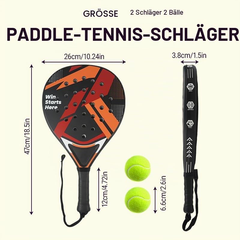Padelschläger 2er Set, ABS-Oberfläche & EVA-Schaumkern, Strand-Tennis-Paddel mit 2 Bällen & Tragetas