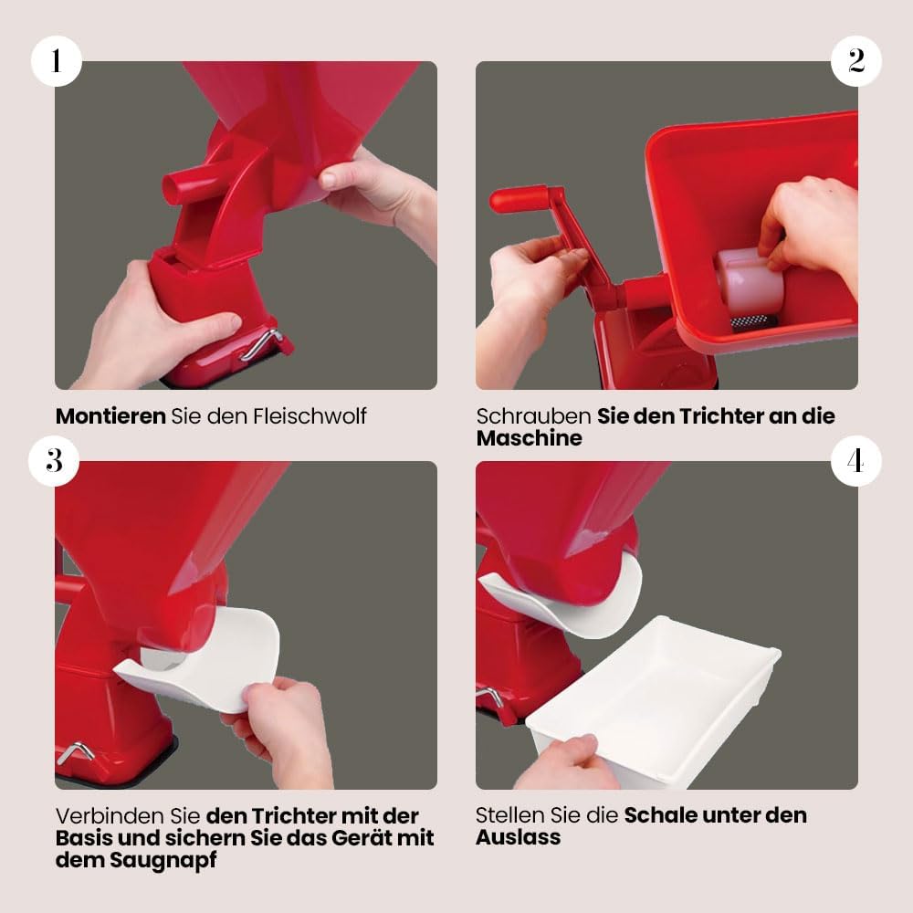 Elma Manueller Tomatenzerkleinerer Modell 24.99.1, Kunststoff-Tomatenmaschine mit rotem Edelstahlfil