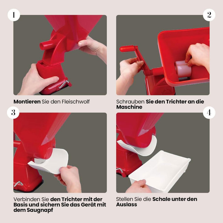 Elma Manueller Tomatenzerkleinerer Modell 24.99.1, Kunststoff-Tomatenmaschine mit rotem Edelstahlfil
