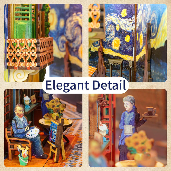 Tonecheer DIY Book Nook Kit 3D Holzpuzzle Modellbausatz für Erwachsene, mit Licht Booknook Bastelset