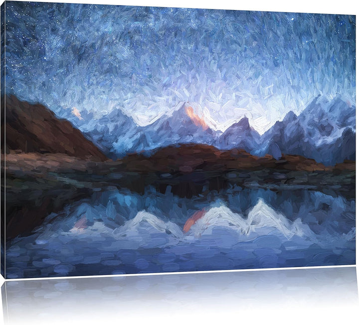 Pixxprint Sternenhimmel über dem Gebirge als Leinwandbild/Grösse: 100x70 cm/Wandbild/Kunstdruck/fert