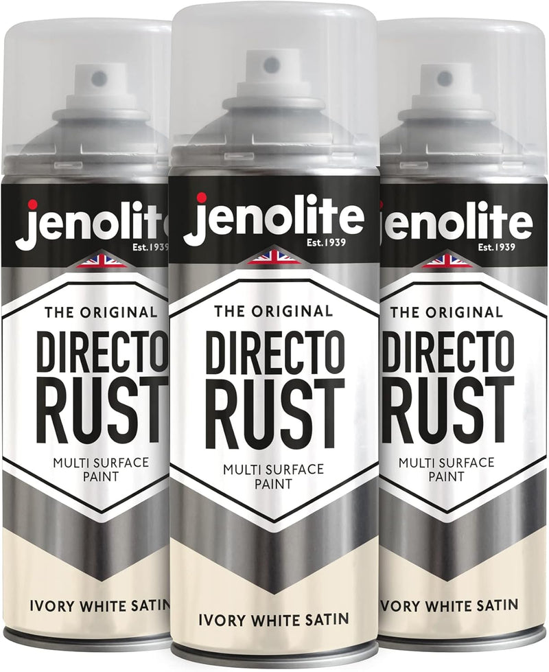 JENOLITE Directorust Seidenmatte/Satin Sprühfarbe | Elfenbeinweiss | 3x400ml | Direkt-zu-Rost-Sprühf