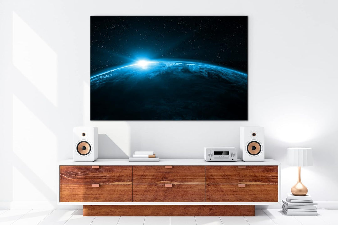 deyoli Sonnenaufgang im Universum Format: 80x60 Effekt: Monocrome Blau als Leinwandbild, Motiv ferti