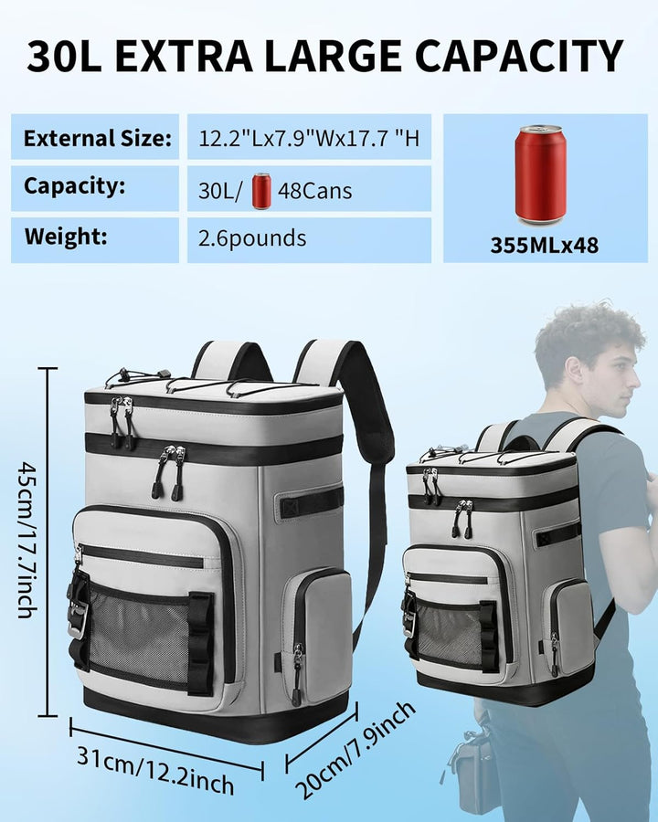 30L Kühlrucksack, Gross Isolierte Kühltasche Wasserdichter Picknickrucksack für Männer Frauen, Tragb