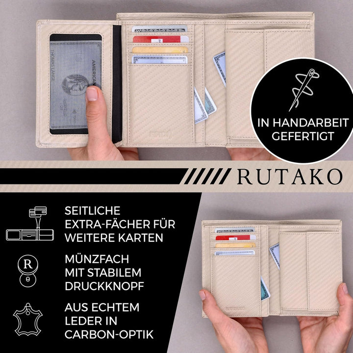 RUTAKO Leder Geldbörse Herren mit RFID Schutz I Portemonnaie Gross mit Münzfach I 12 Fächer I Echtle