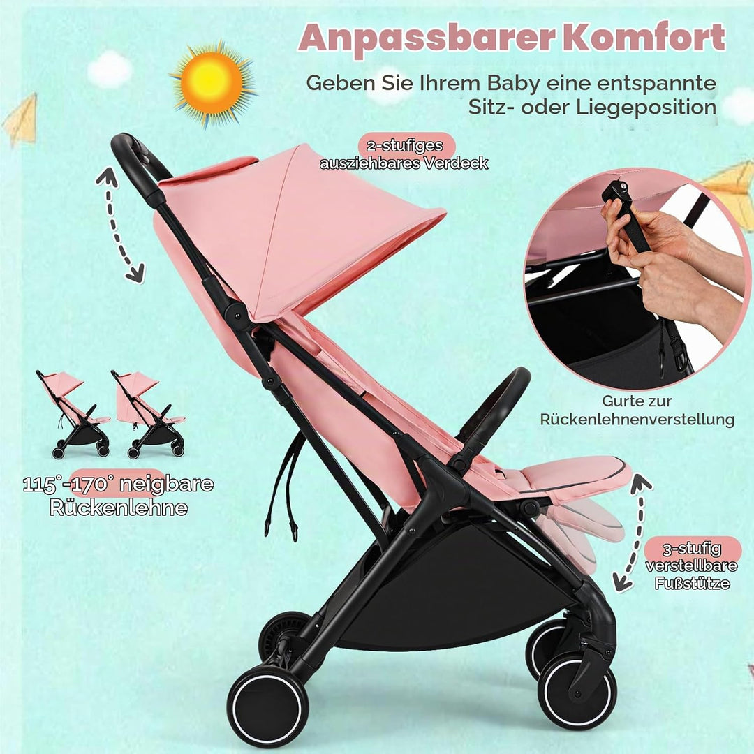 LIFEZEAL Klappbarer Kinderwagen, Kinderbuggy mit verstellbarer Rückenlehne, Buggy mit Schlaffunktion