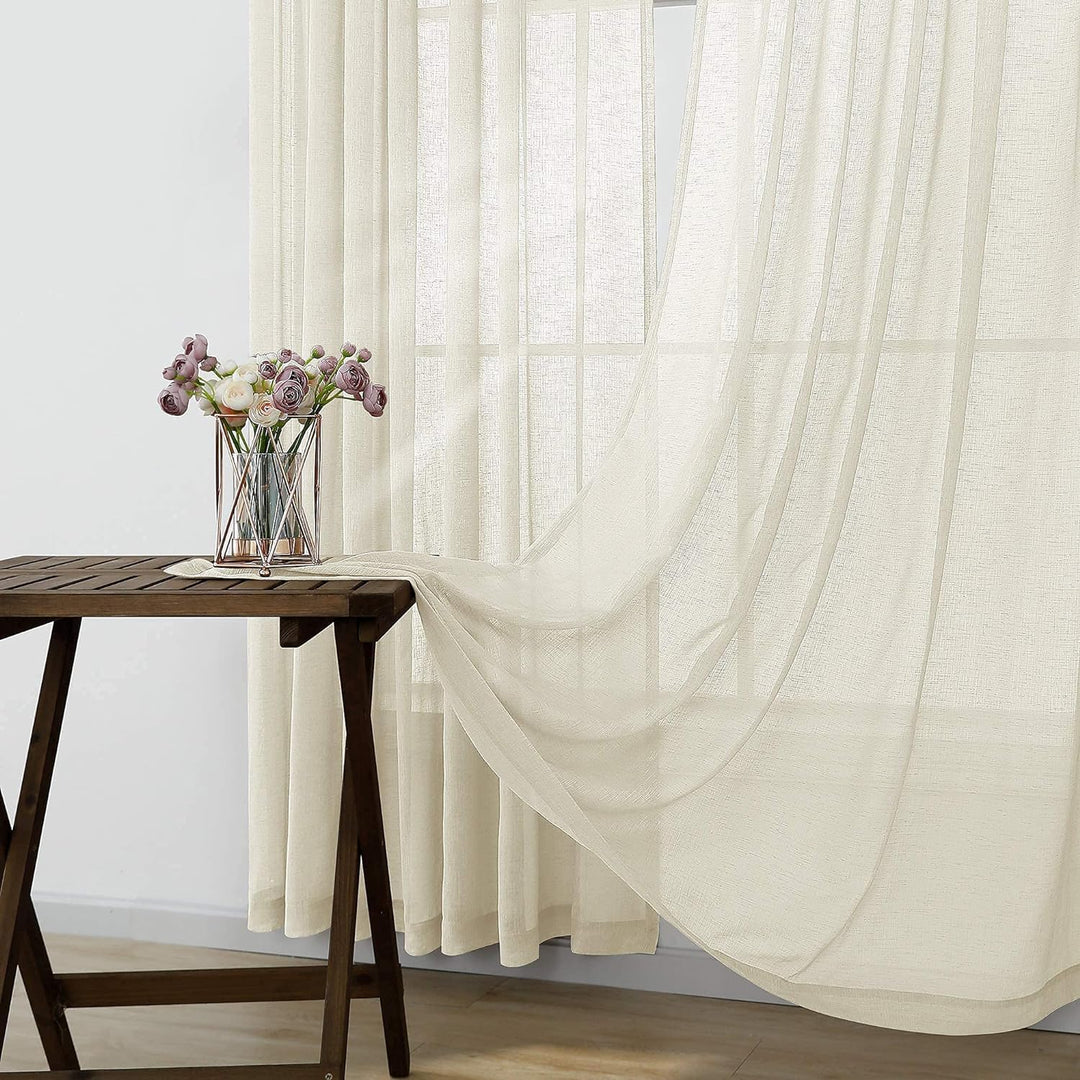 Koufall Vorhänge, Leinenoptik, durchsichtig 52x96 beige, 52x96 Beige